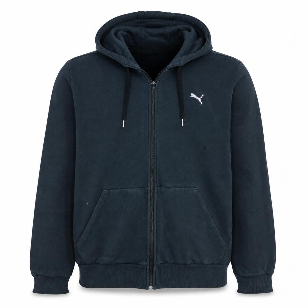 Front view of Puma Men's Black Full Zip Hoodie XL Regular Fleece Sportswear
