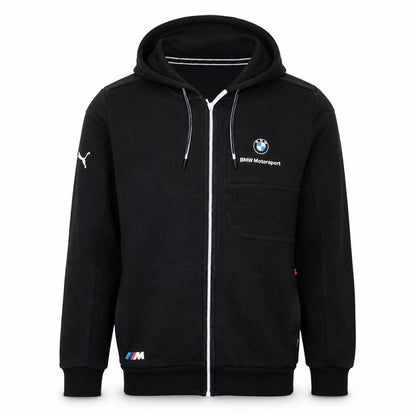Front view of Puma BMW Motorsport Men's Black Full Zip Hoodie, size S