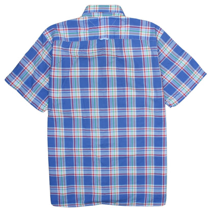 Tommy Hilfiger Men's Blue Plaid Cotton Short Sleeve Shirt L Slim Fit