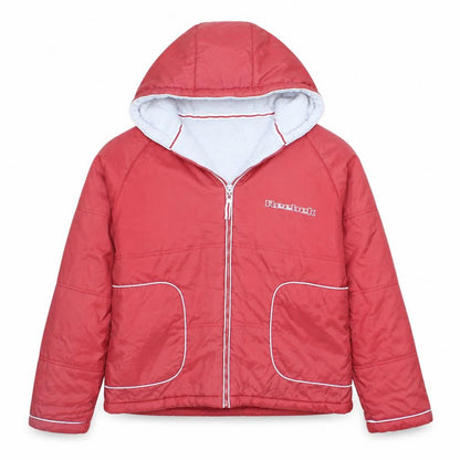 Reebok Womens Red Hooded Puffer Jacket L Full Zip Winter Coat