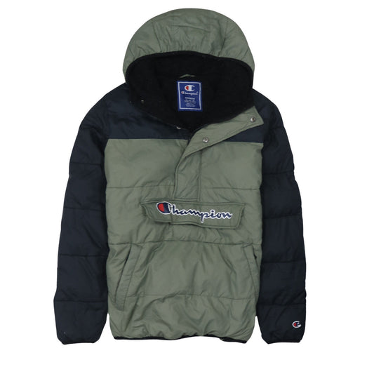 Champion Men's Green Hooded Puffer Jacket Medium