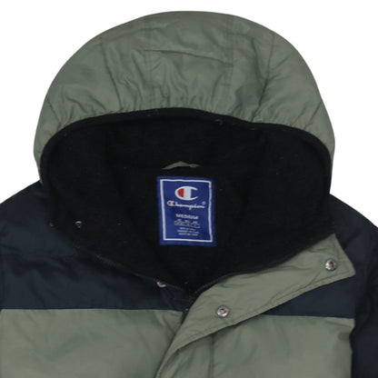 Champion Men's Green Hooded Puffer Jacket Medium