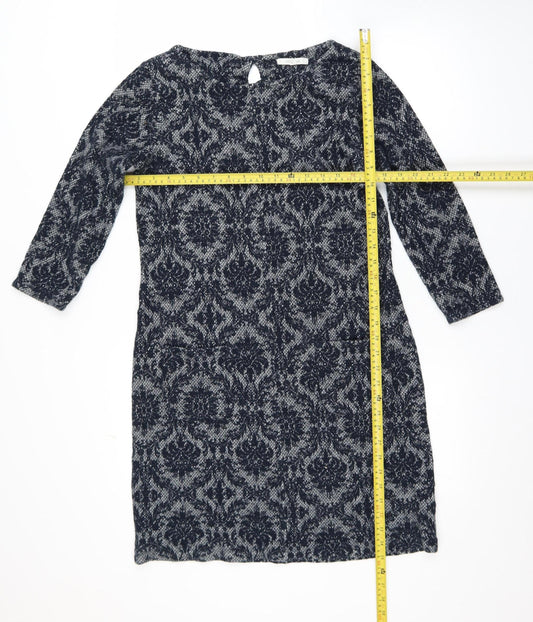 White Stuff Women's Blue Geometric Shift Dress Size 12 3/4 Sleeve