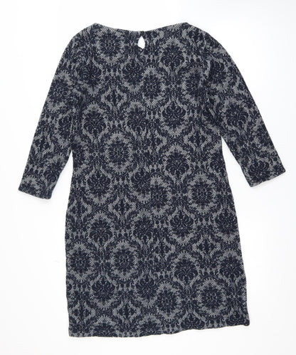 White Stuff Women's Blue Geometric Shift Dress Size 12 3/4 Sleeve