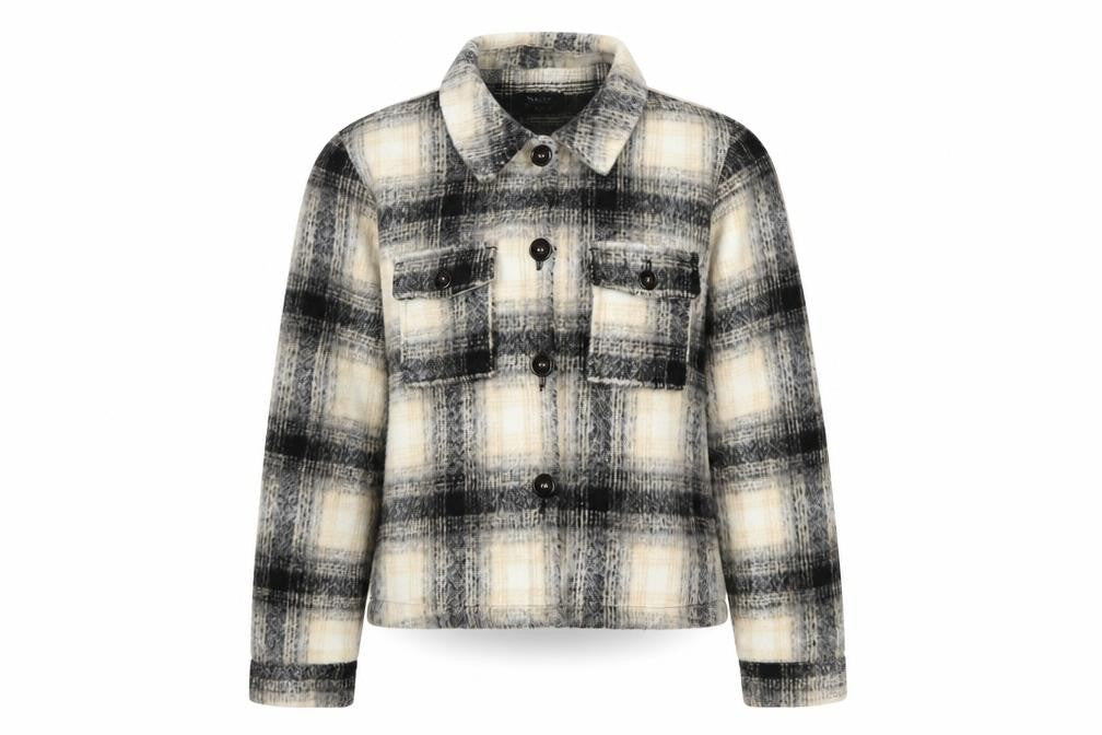 ONLY Womens Beige Black Checked Cropped Jacket Size S