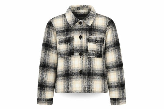 ONLY Womens Beige Black Checked Cropped Jacket Size S