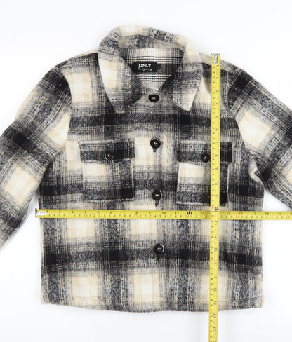 ONLY Womens Beige Black Checked Cropped Jacket Size S