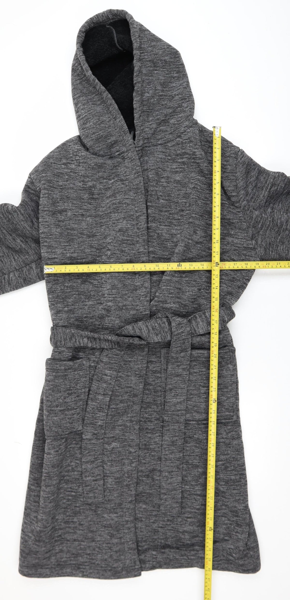 Next Men's Grey Hooded Robe Belted Polyester Medium