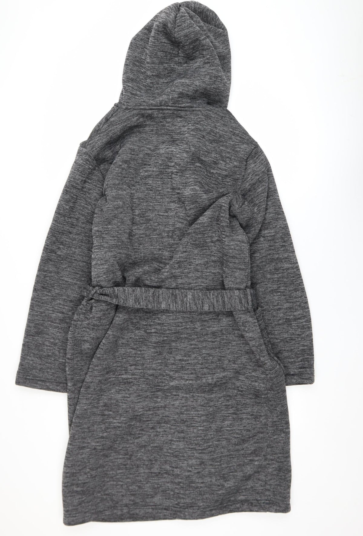 Next Men's Grey Hooded Robe Belted Polyester Medium