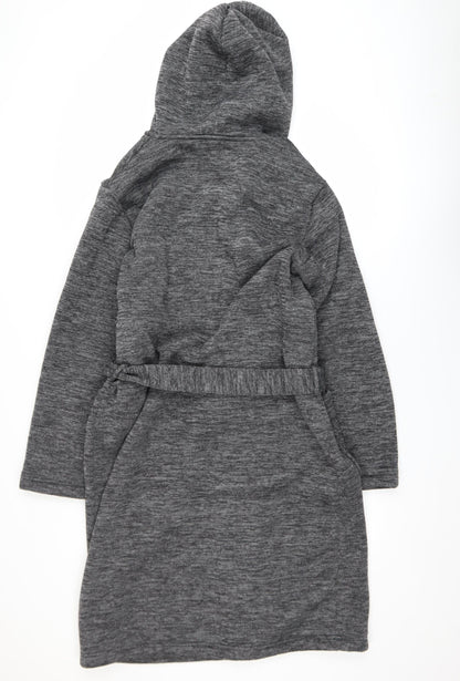 Next Men's Grey Hooded Robe Belted Polyester Medium