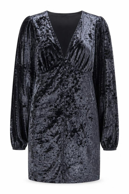Front view of ASOS Women’s Grey Velvet Bodycon Dress, size UK 12, Long Sleeve Party