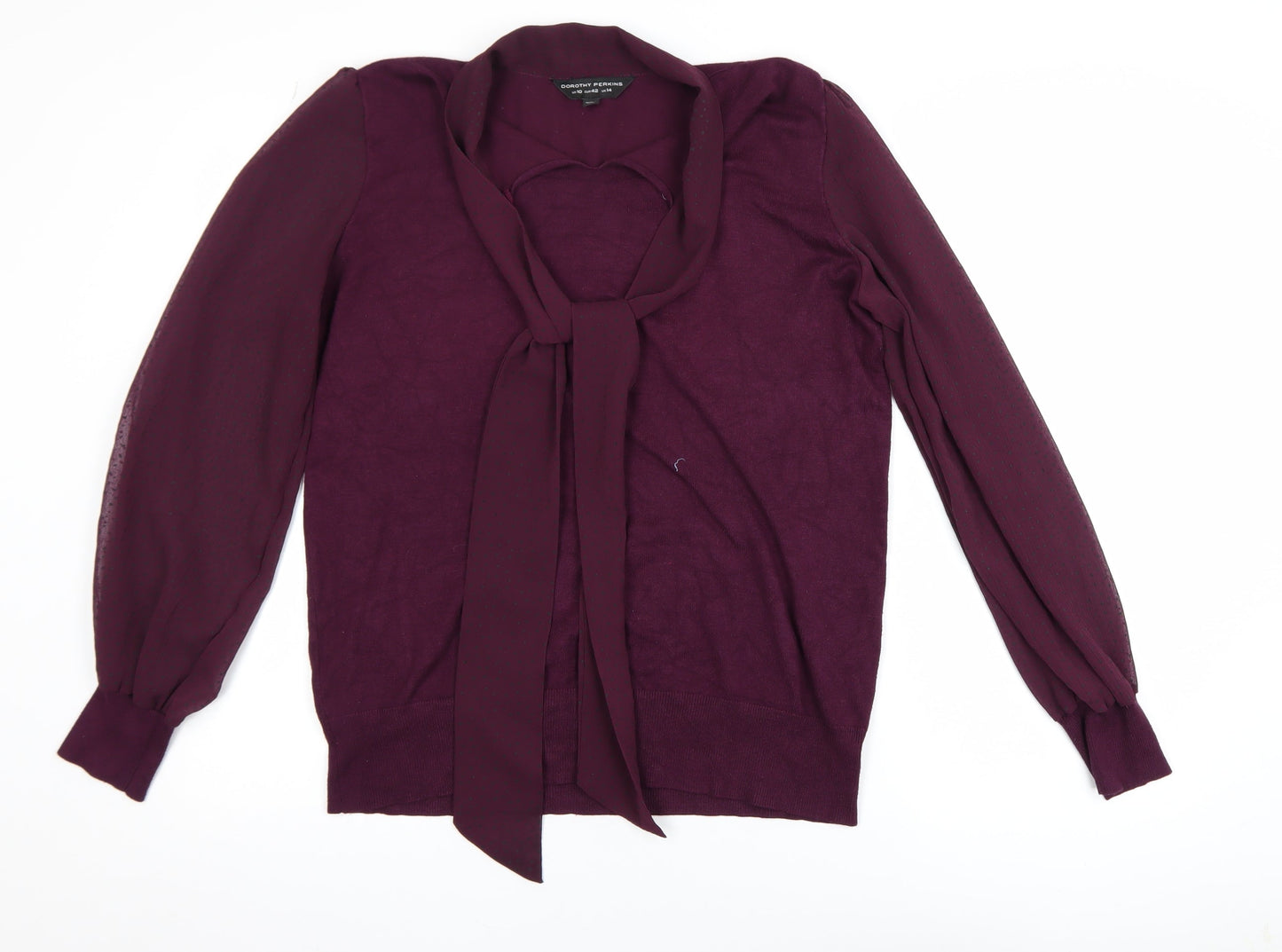 Dorothy Perkins Women's Purple Tie Neck Long Sleeve Blouse Size 14