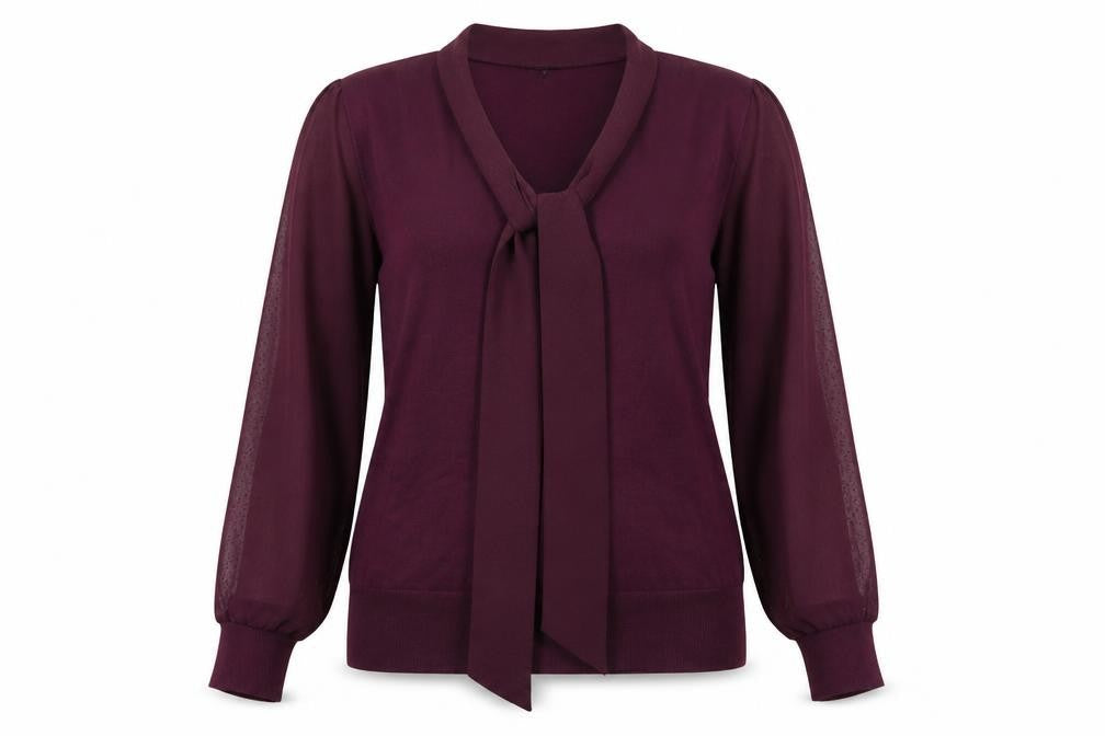 Dorothy Perkins Women's Purple Tie Neck Long Sleeve Blouse Size 14