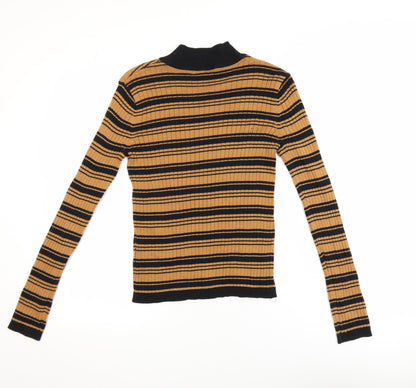 Therapy London Womens Brown Striped Roll Neck Cotton Knit Top XS