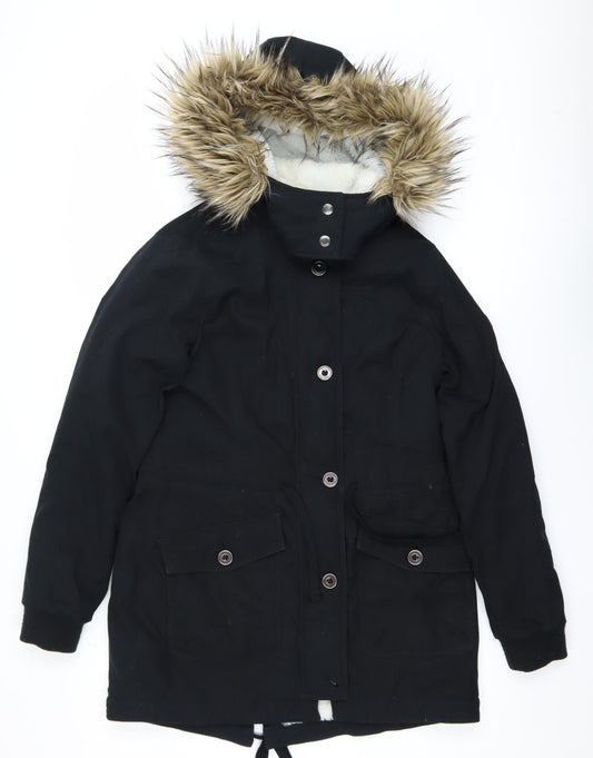 Womens UK Size M Hollister Black Parka Coat