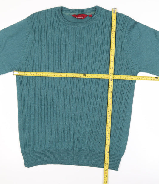 Bar Harbour by Double Two Mens Green L Cable-Knit Wool Blend Jumper