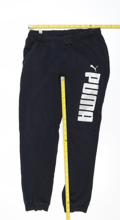 Puma Men Black Jogger Trousers S Elastic Waist Logo Sweatpants