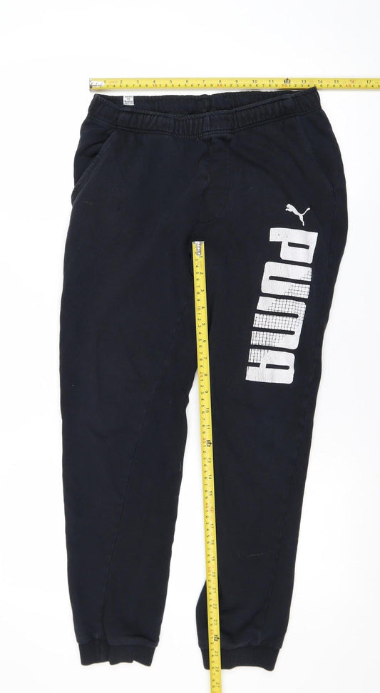 Puma Men Black Jogger Trousers S Elastic Waist Logo Sweatpants