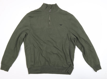 Mens UK Size L Threadbare Green Henley Sweatshirt