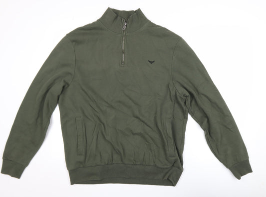 Mens UK Size L Threadbare Green Henley Sweatshirt