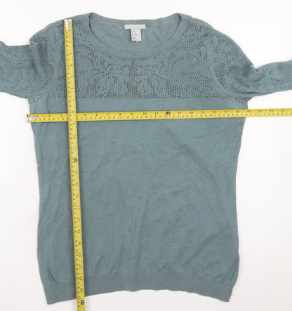 H&M Women's Green Cotton Modal Open-Knit Pullover Jumper Size 12