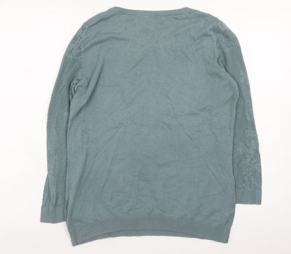 H&M Women's Green Cotton Modal Open-Knit Pullover Jumper Size 12