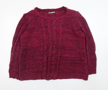 Marks and Spencer Women's Red Cotton Cable Knit Jumper Size 18