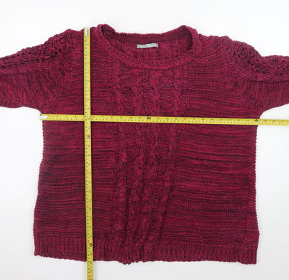Marks and Spencer Women's Red Cotton Cable Knit Jumper Size 18