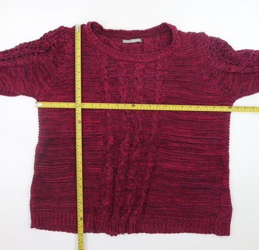 Marks and Spencer Women's Red Cotton Cable Knit Jumper Size 18