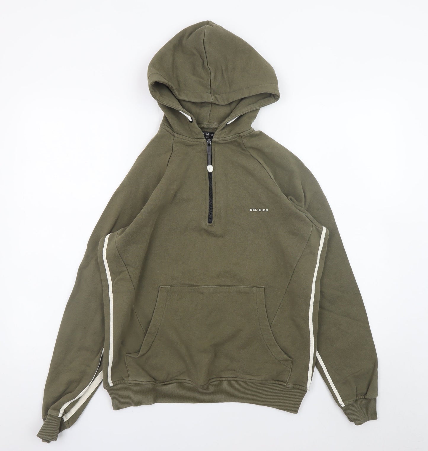 Mens UK Size S Religion Green 1/2 Zip Hoodie