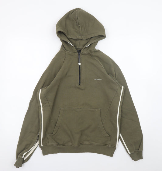 Mens UK Size S Religion Green 1/2 Zip Hoodie