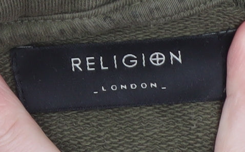 Mens UK Size S Religion Green 1/2 Zip Hoodie