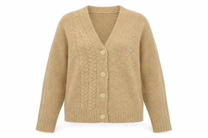 Cabi Women Beige Cable Knit Cardigan Small V-Neck Button Down
