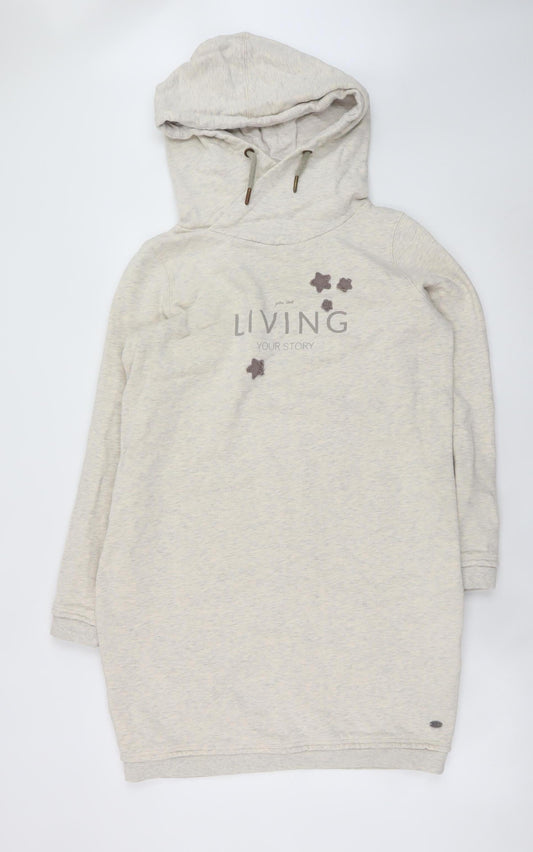 EDC Women Beige XL Hooded Sweatshirt Dress Long Sleeve Casual Jersey