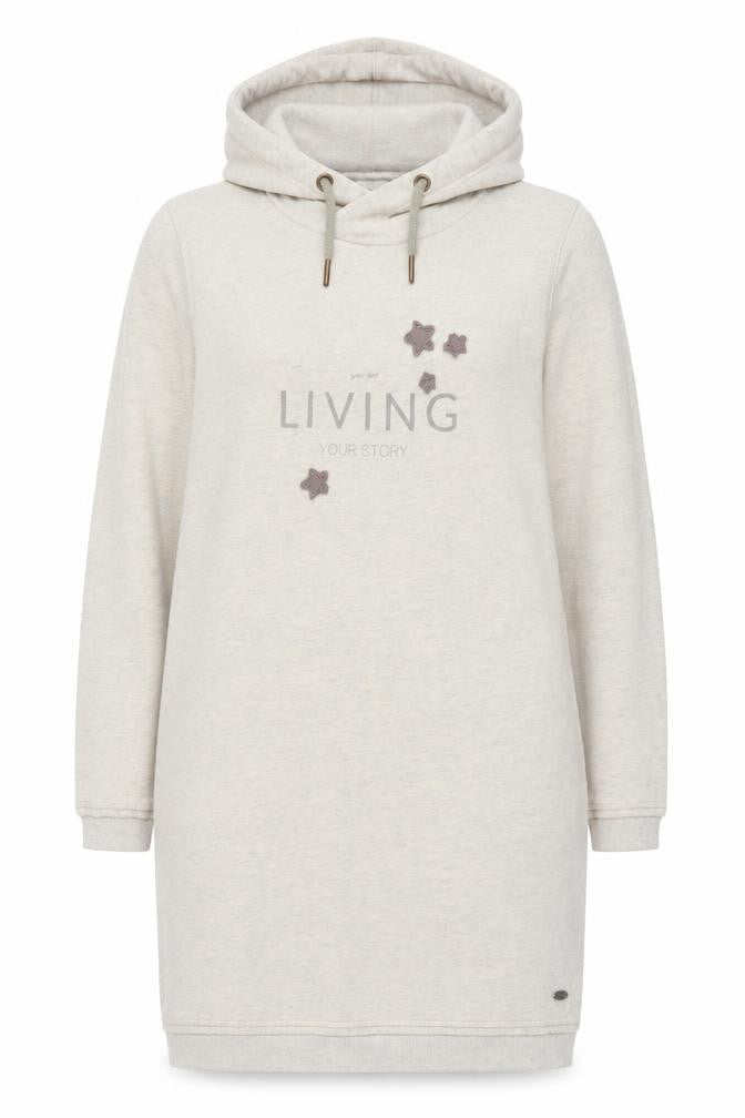 Front view of EDC Women Beige XL Hooded Sweatshirt Dress Long Sleeve Casual Jersey