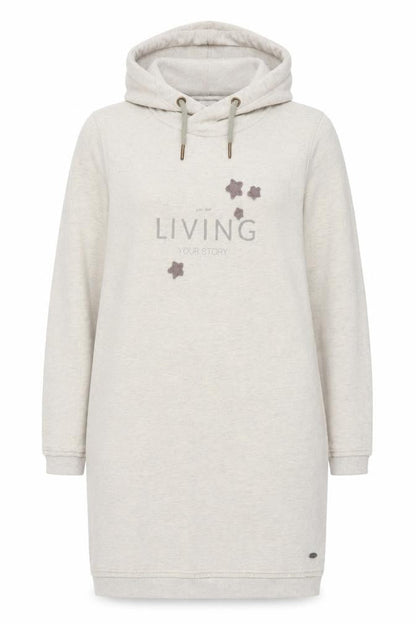 Front view of EDC Women Beige XL Hooded Sweatshirt Dress Long Sleeve Casual Jersey