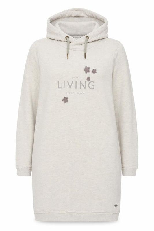 Front view of EDC Women Beige XL Hooded Sweatshirt Dress Long Sleeve Casual Jersey
