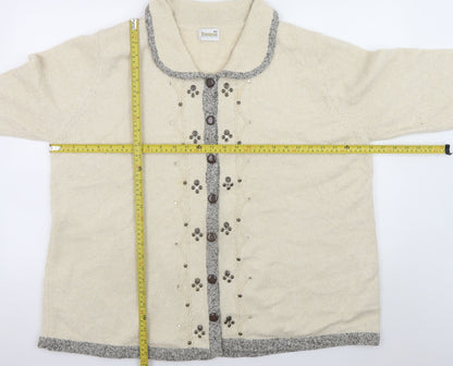 Roman Originals Womens Beige 2XL Collared Embellished Knit Cardigan