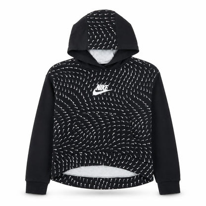 Front view of Nike boys’ black pullover hoodie l 146cm graphic print sportswear