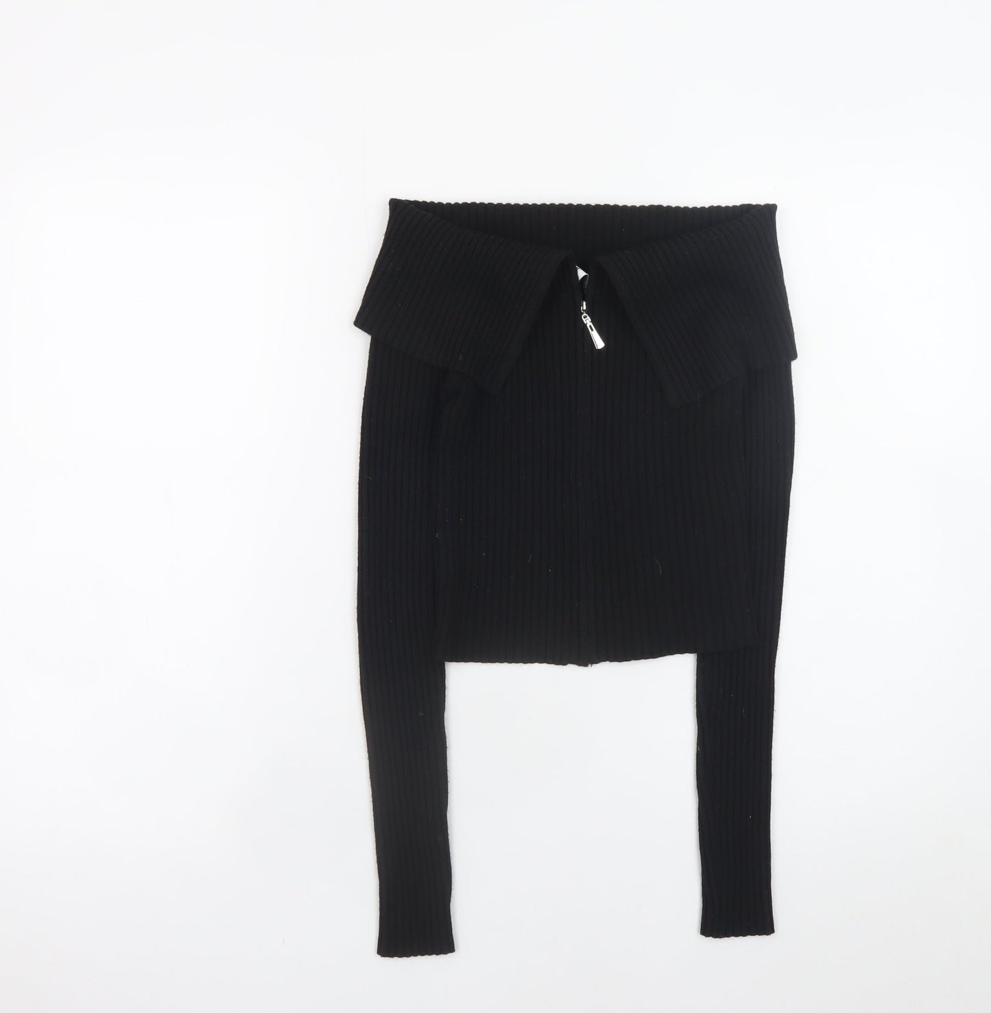 Womens UK Size 12 Bershka Black Full Zip Jumper