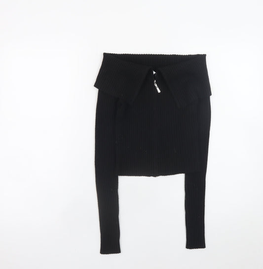 Womens UK Size 12 Bershka Black Full Zip Jumper