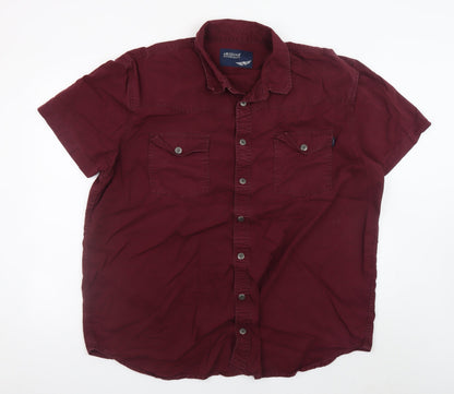 Arizona Mens Burgundy Short Sleeve Button-Up Cotton Shirt Size 18.5