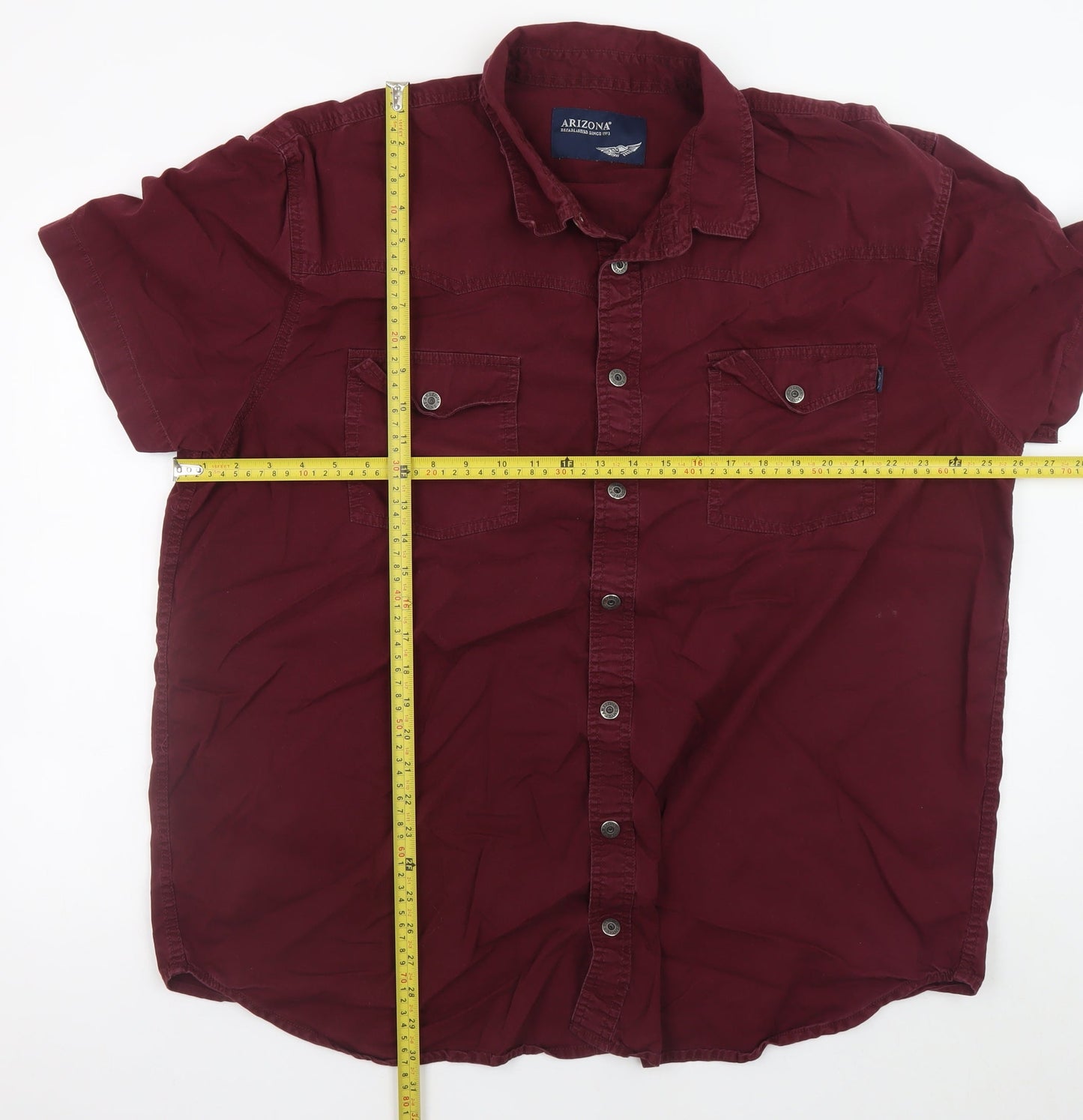 Arizona Mens Burgundy Short Sleeve Button-Up Cotton Shirt Size 18.5