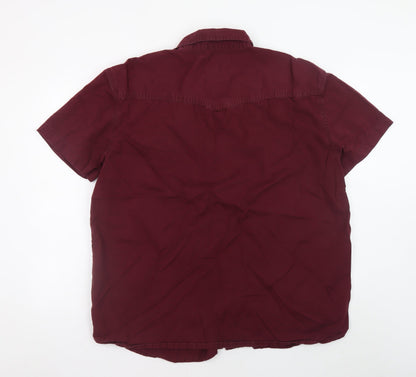 Arizona Mens Burgundy Short Sleeve Button-Up Cotton Shirt Size 18.5