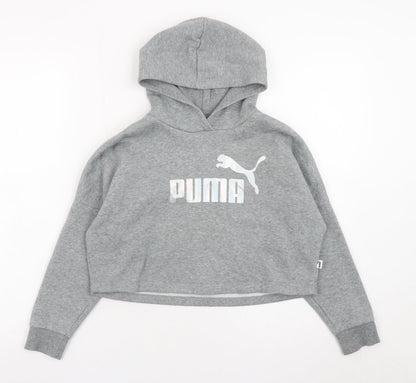 Girls UK Size 7-8 Years PUMA Grey Pullover Hoodie