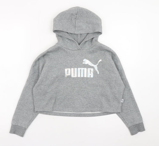 Girls UK Size 7-8 Years PUMA Grey Pullover Hoodie