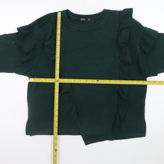 Bershka Women’s Green Ruffle Pullover Jumper Size 12