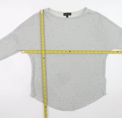 Phase Eight Women Silver Glitter Knit 3/4 Sleeve Blouse UK 10