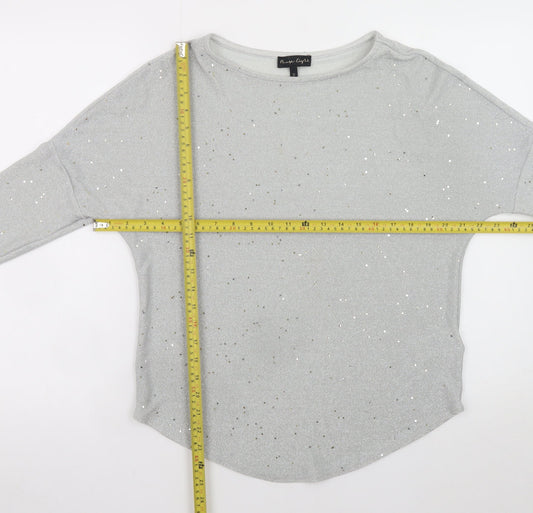 Phase Eight Women Silver Glitter Knit 3/4 Sleeve Blouse UK 10