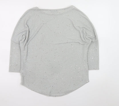Phase Eight Women Silver Glitter Knit 3/4 Sleeve Blouse UK 10